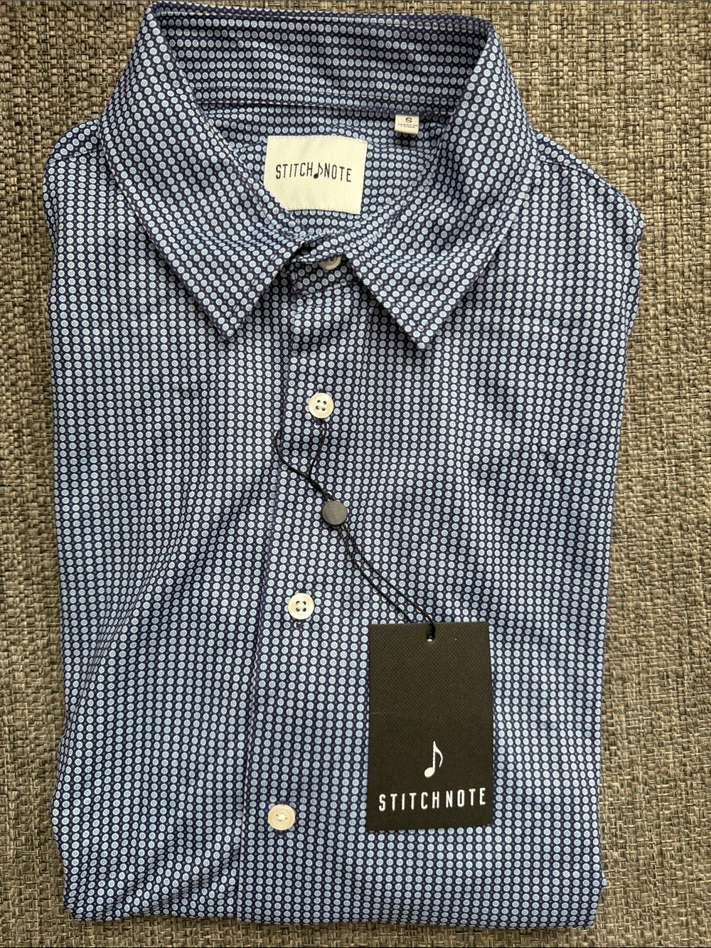 Stitch Note Men's Navy Blue and white shirt